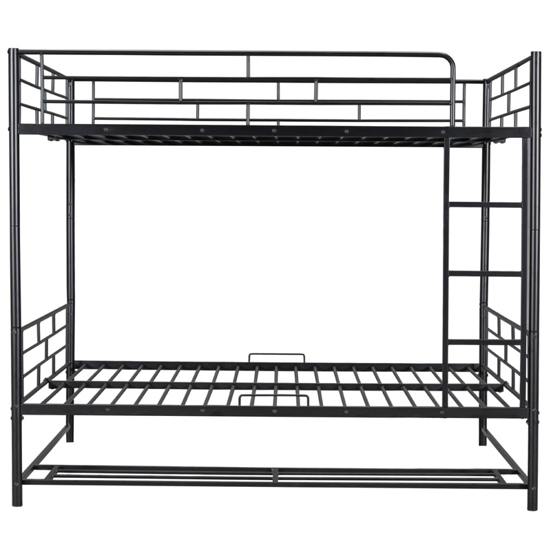 Full Over Full Bunk Bed With Shelf And Guardrails – Black