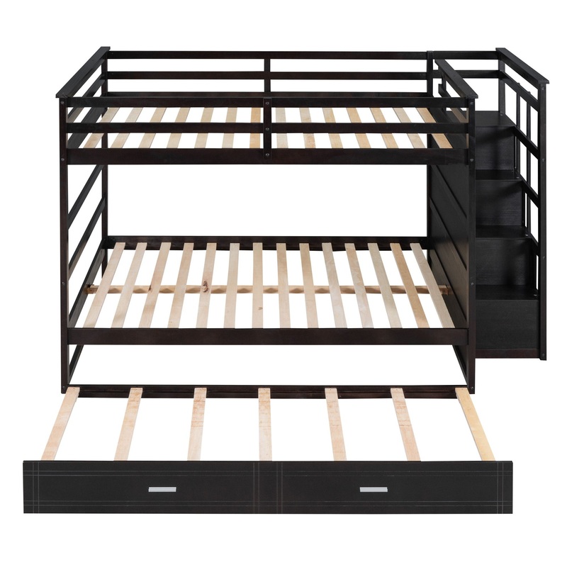 Full Over Full Bunk Bed With Twin Size Trundle And Staircase – Espresso