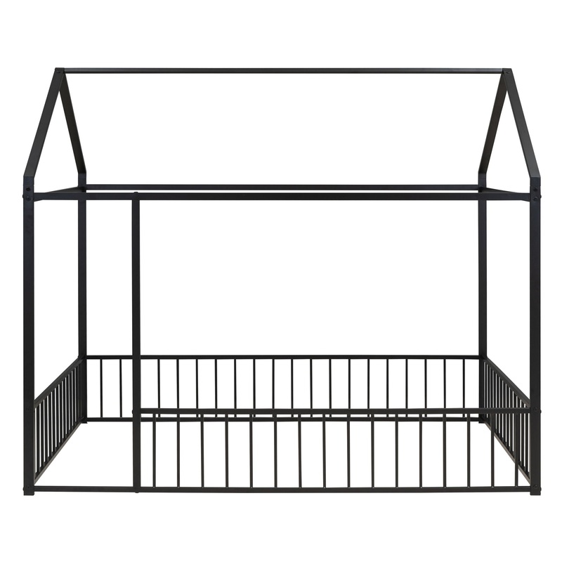 Full Size Bed House Bed Frame With Fence – Black