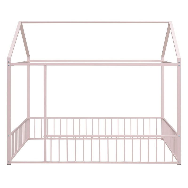 Full Size Bed House Bed Frame With Fence – Pink