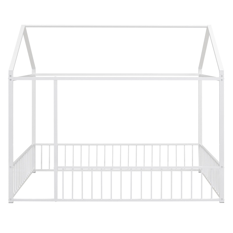 Full Size Bed House Bed Frame With Fence – White