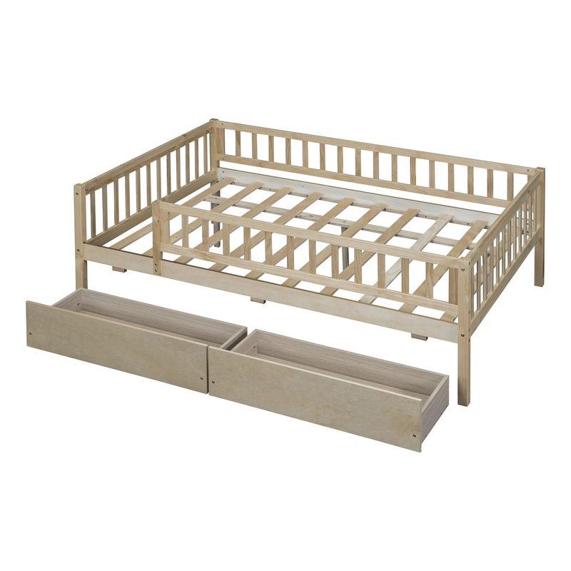 Full Size Daybed Bed With Two Drawers – Natural