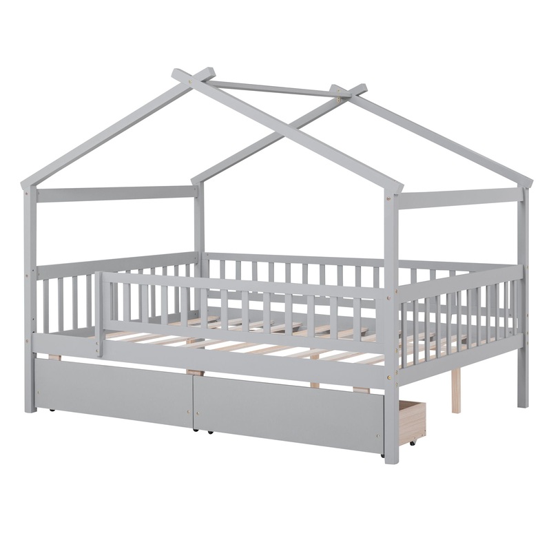 Full Size House Bed With 2 Drawers – Gray