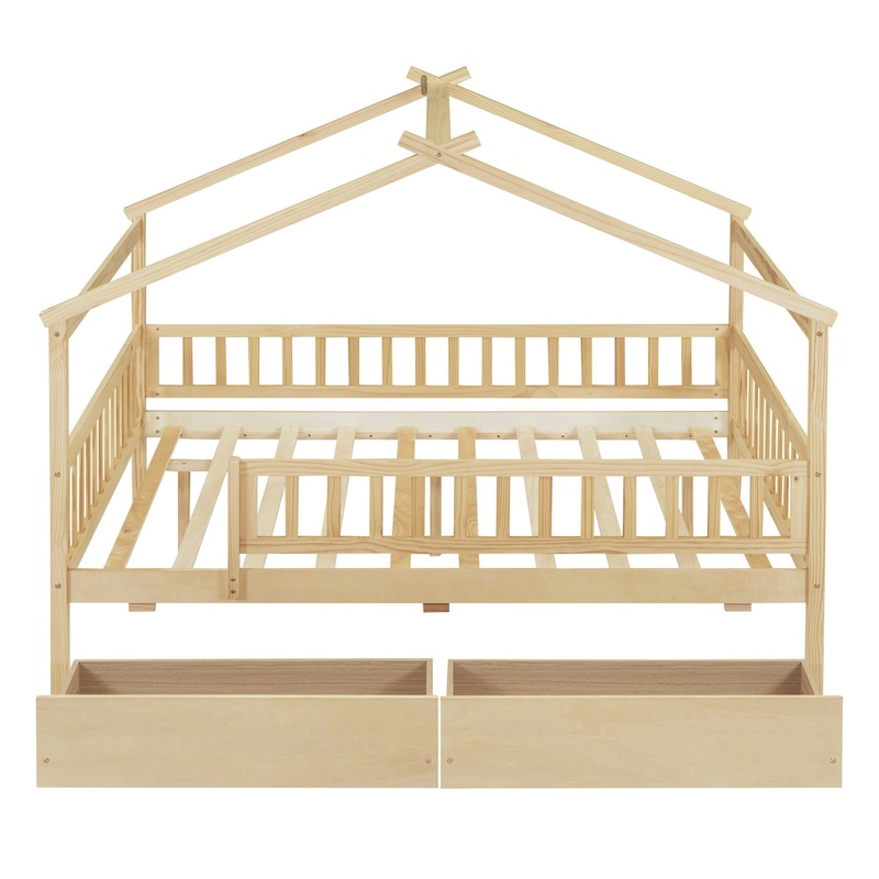 Full Size House Bed With 2 Drawers – Natural