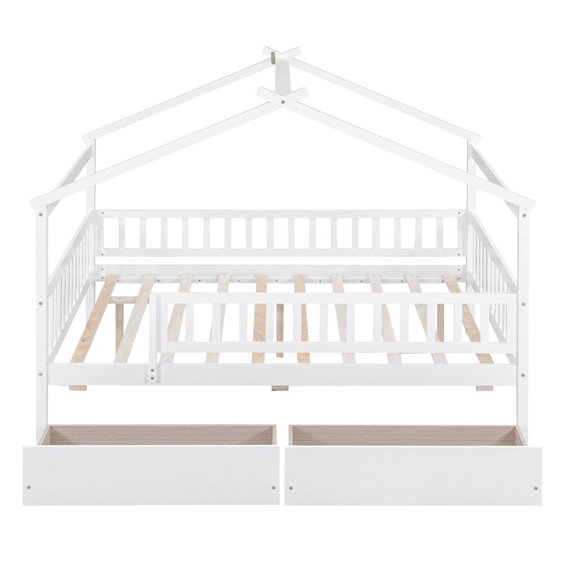 Full Size House Bed With 2 Drawers – White