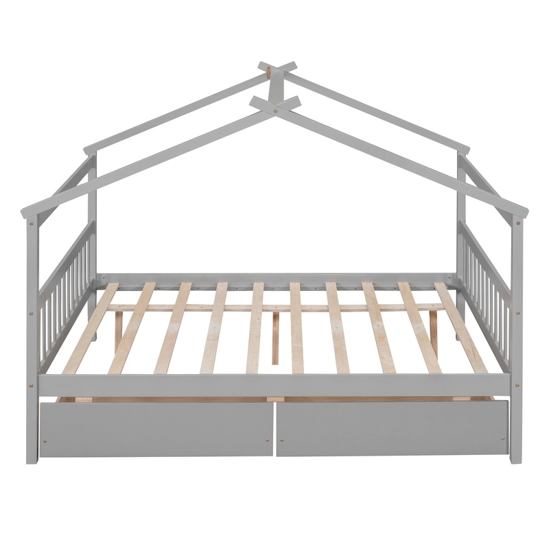 Full Size House Bed With Drawers – Gray