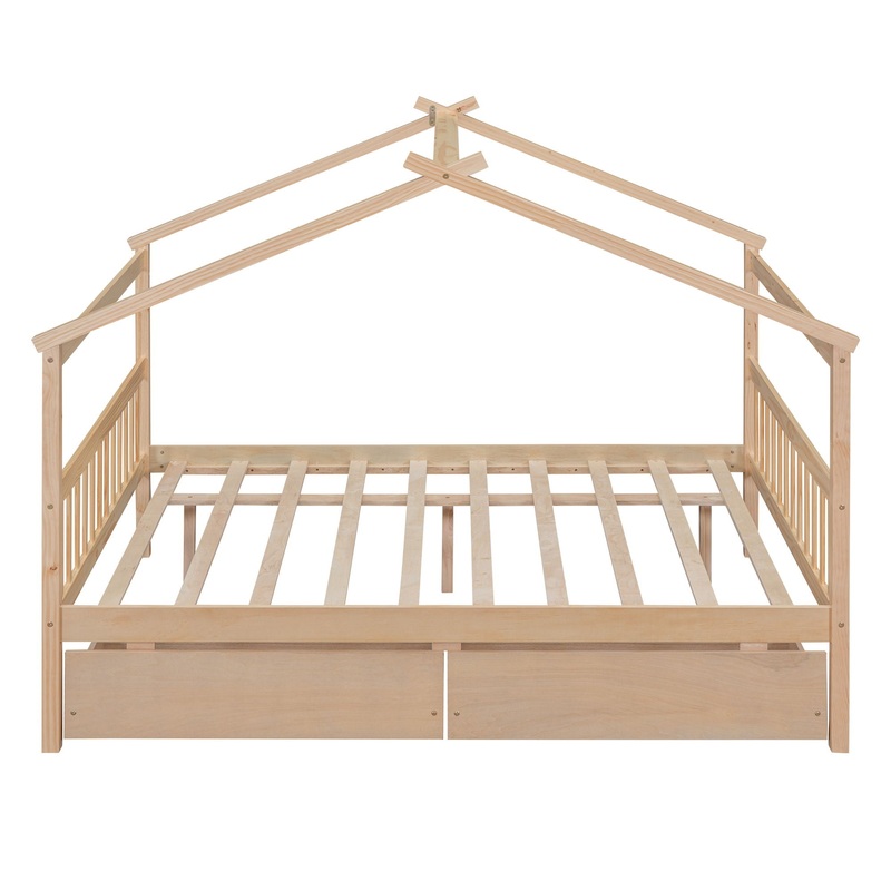 Full Size House Bed With Drawers – Natural
