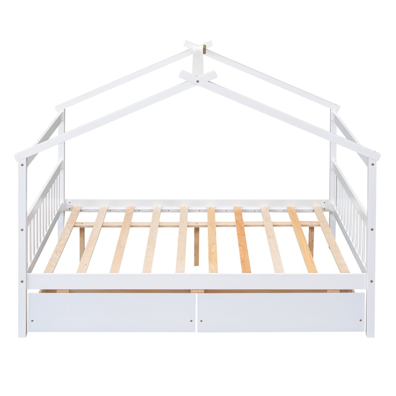 Full Size House Bed With Drawers – White