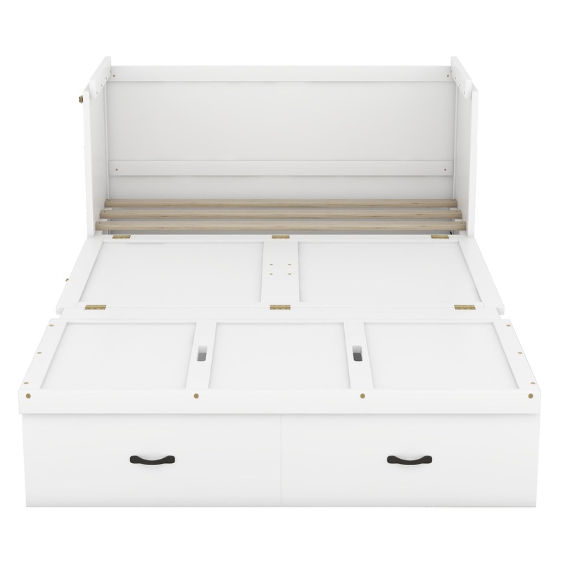 Full Size Murphy Bed With USB Port And A Large Drawer – White