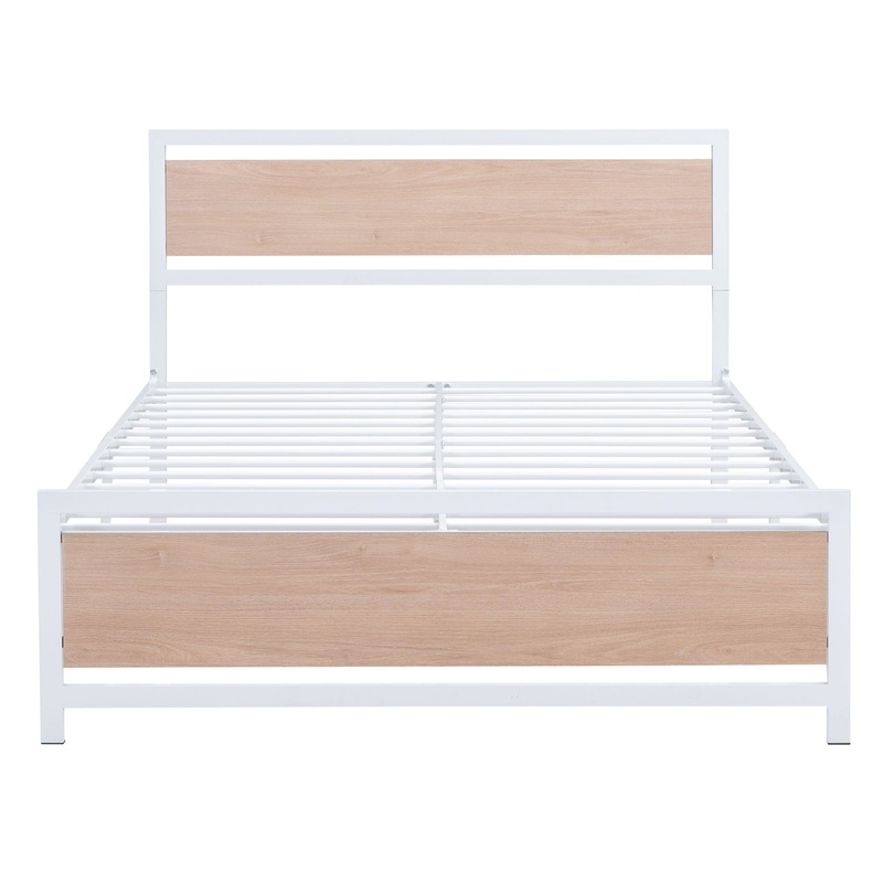 Full Size Platform Bed, Frame With Headboard And Footboard – White