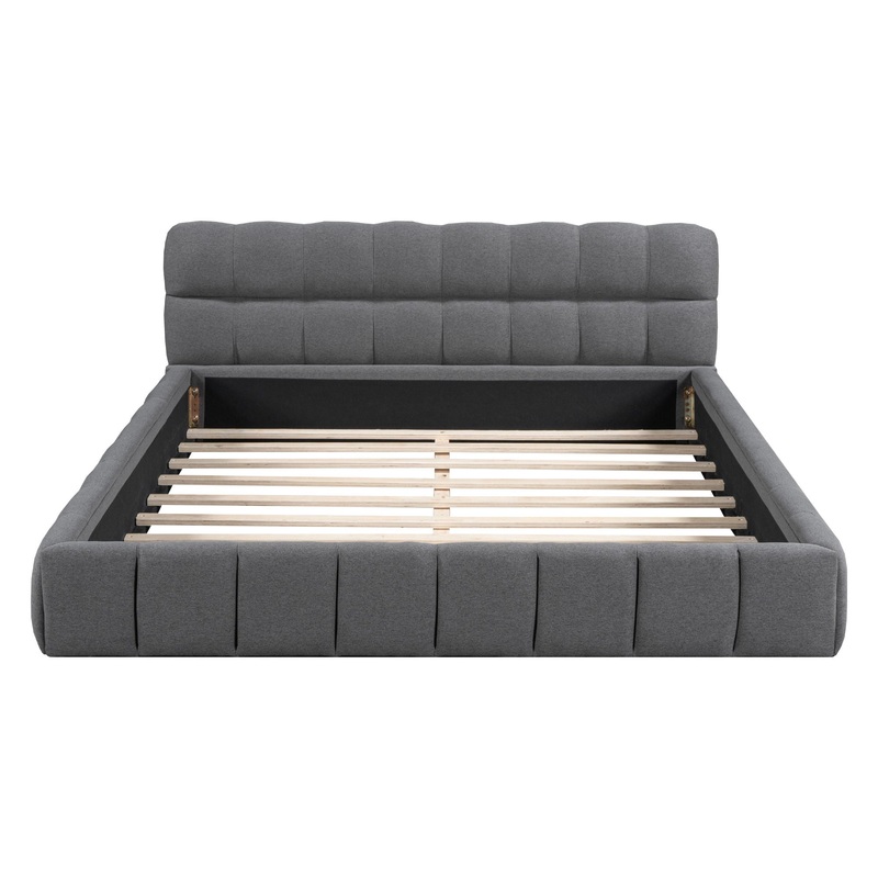 Queen Size Upholstered Platform Bed With Thick, Grounded Bed With Solid Frame – Gray