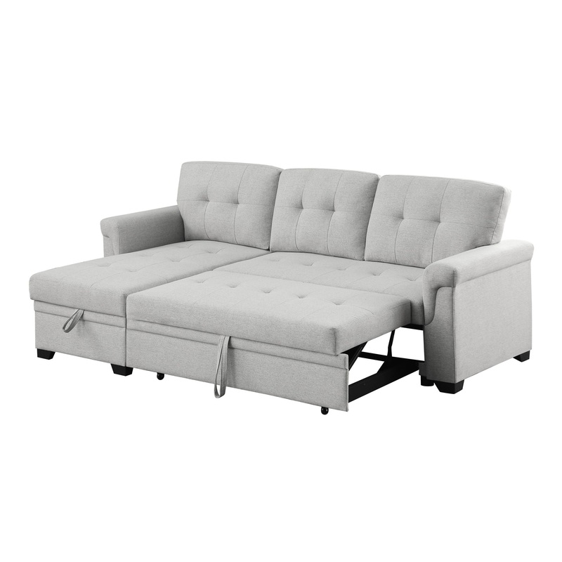 Sierra – Reversible Sleeper Sectional Sofa With Storage Chaise – Light Gray