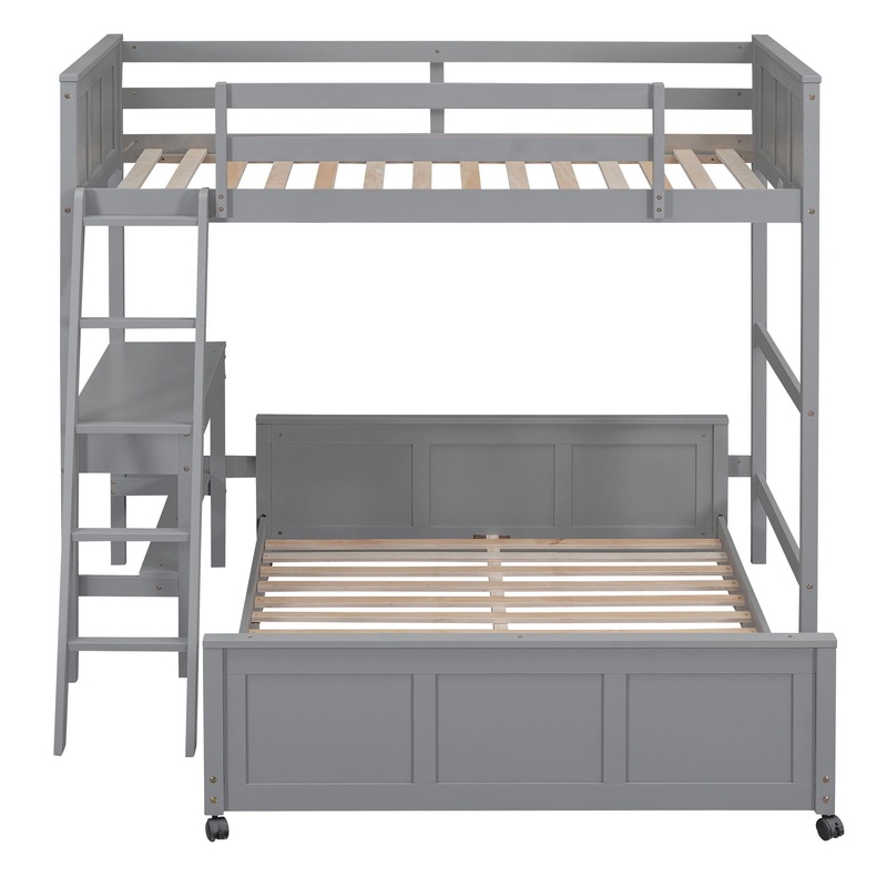 Twin Over Full Bunk Bed With Desk – Gray