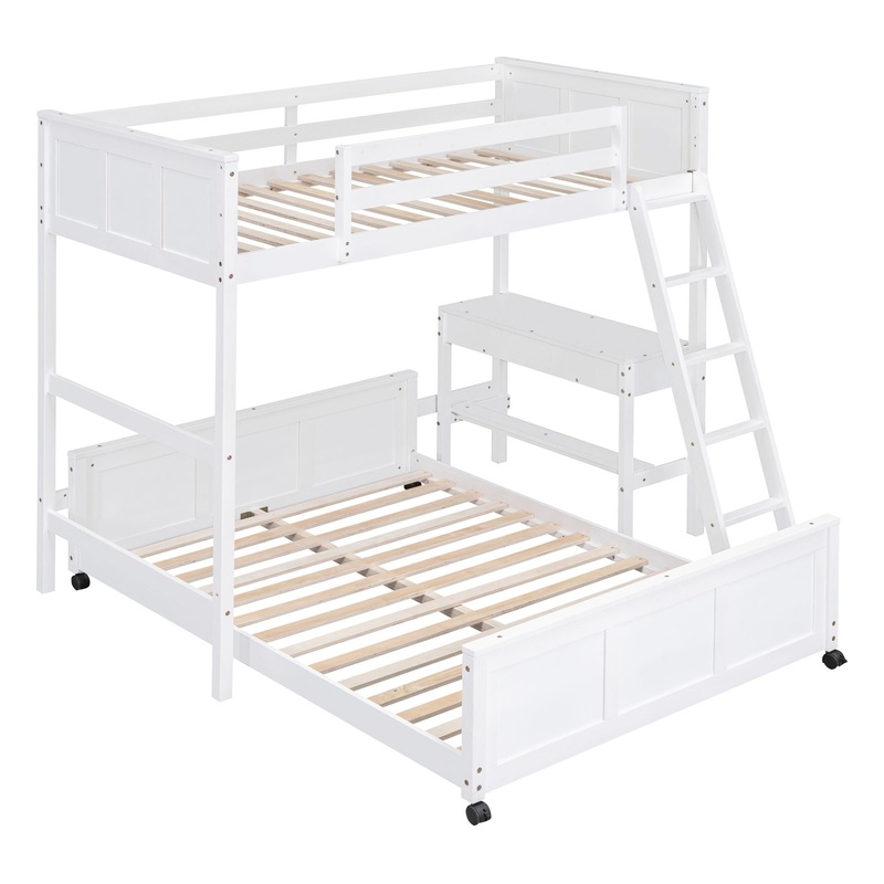 Twin Over Full Bunk Bed With Desk – White