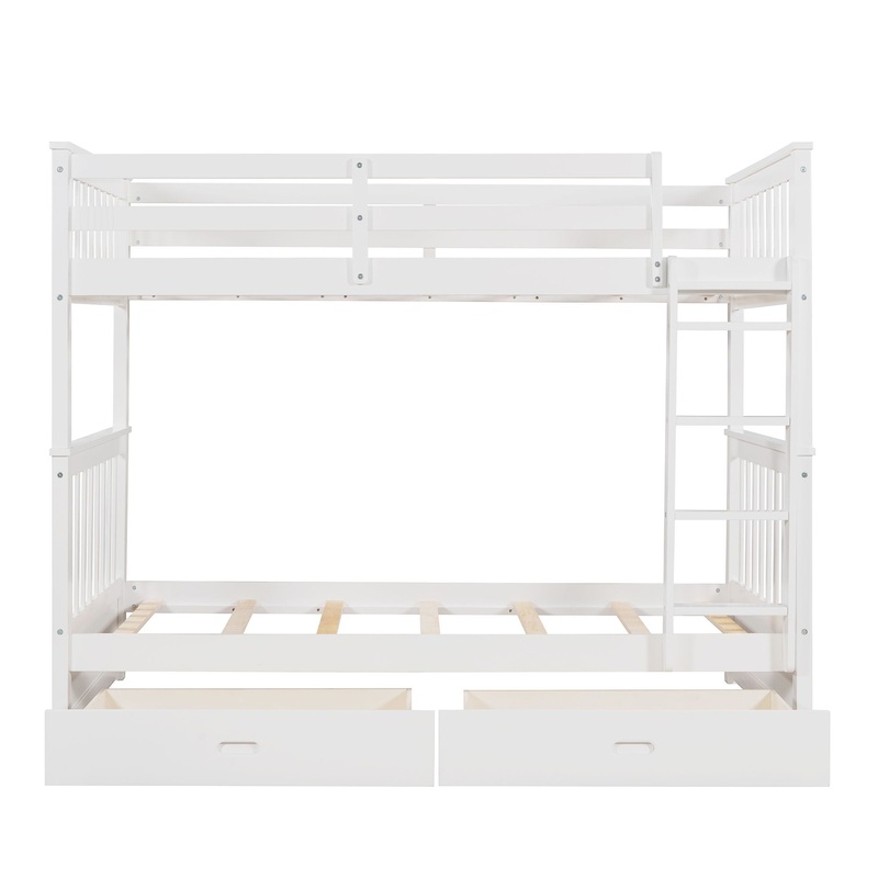 Twin Over Twin Bunk Bed With Ladders And 2 Storage Drawers – White