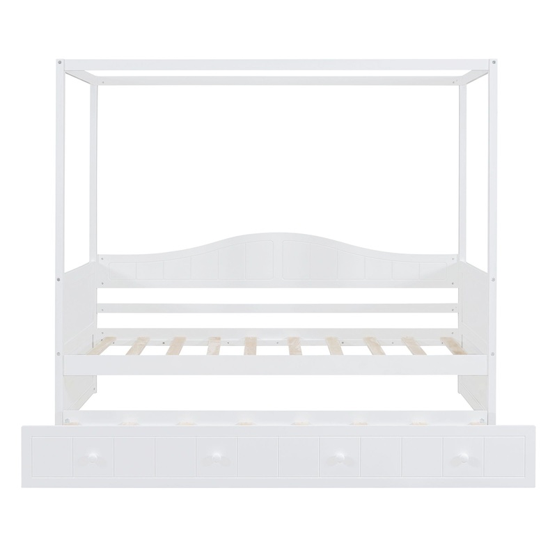 Twin Size Canopy Day Bed With Twin Size Trundle – White