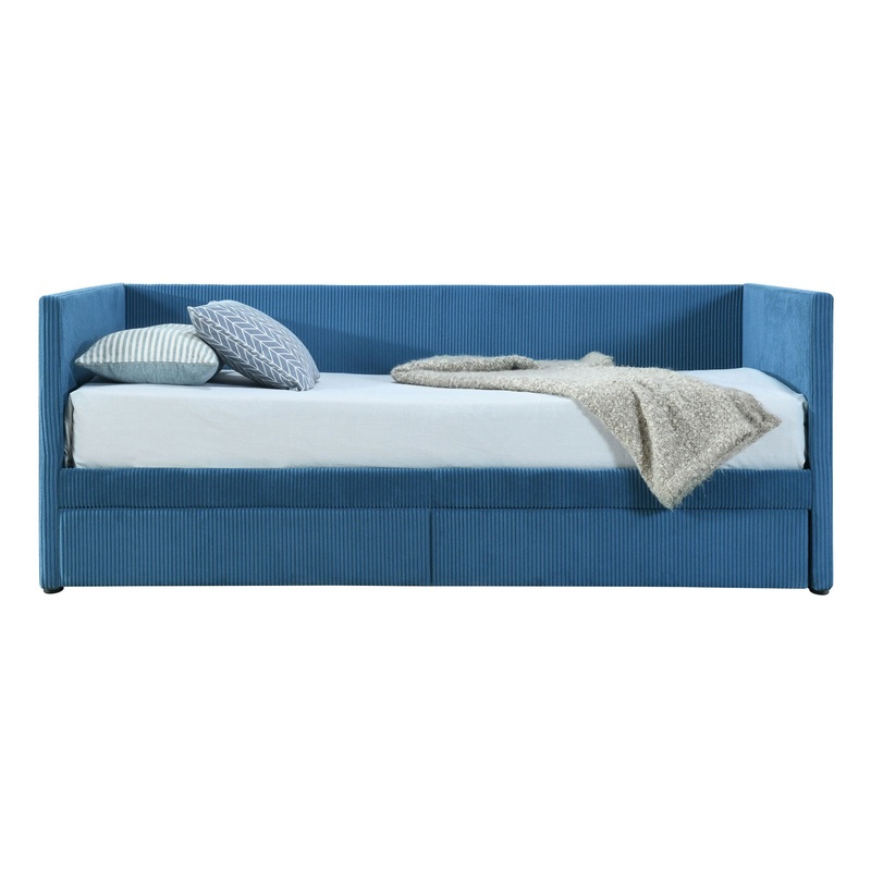 Twin Size Corduroy Daybed With Two Drawers And Slat – Blue