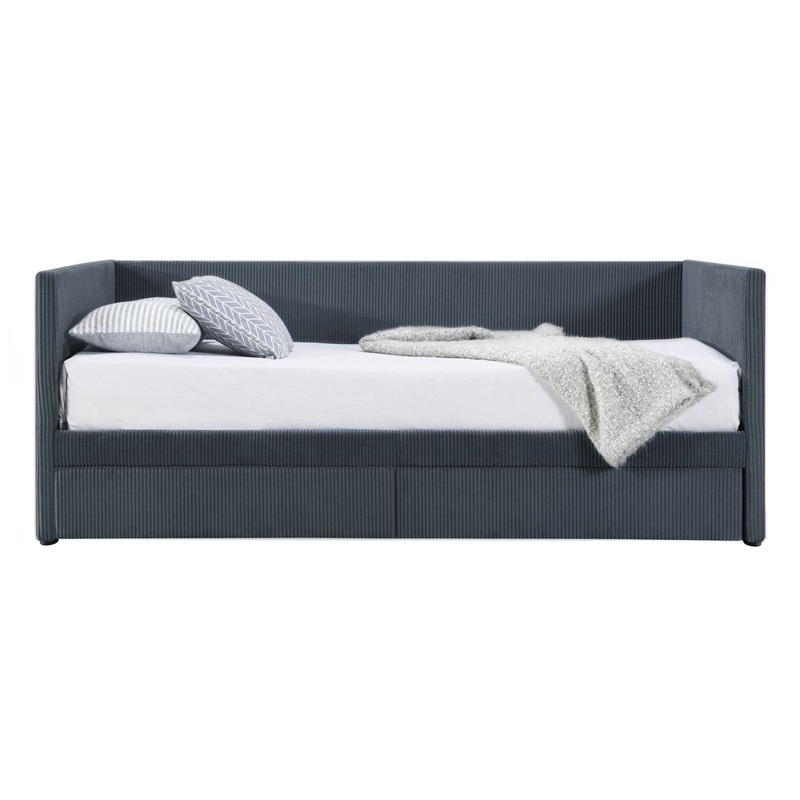Twin Size Corduroy Daybed With Two Drawers And Slat – Gray