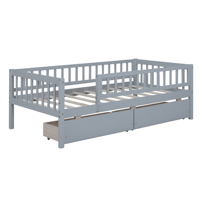 Twin Size Daybed Bed With Two Drawers – Gray