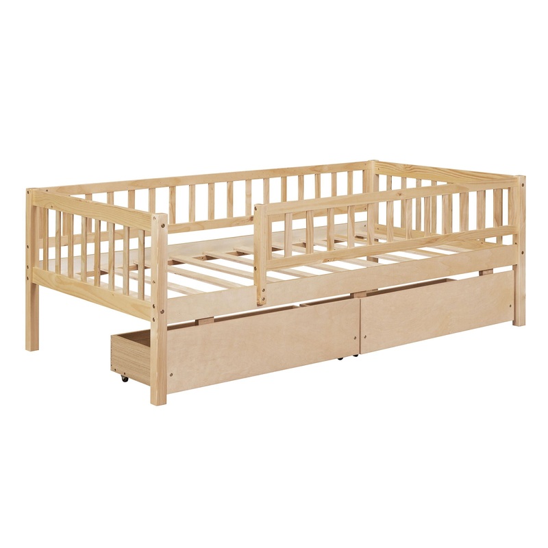 Twin Size Daybed Bed With Two Drawers – Natural