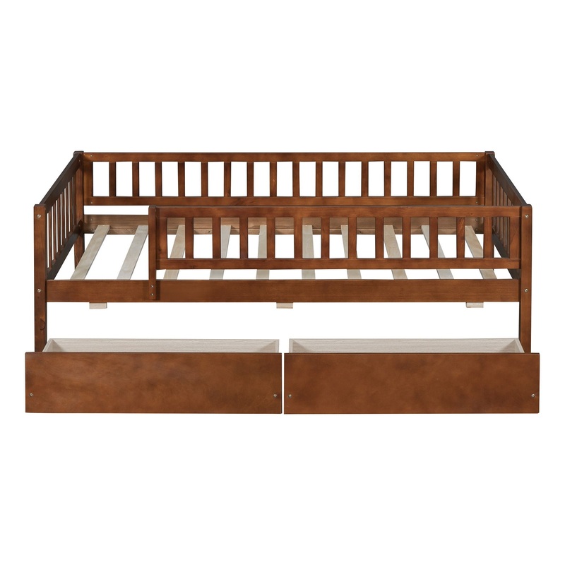 Twin Size Daybed Bed With Two Drawers – Walnut
