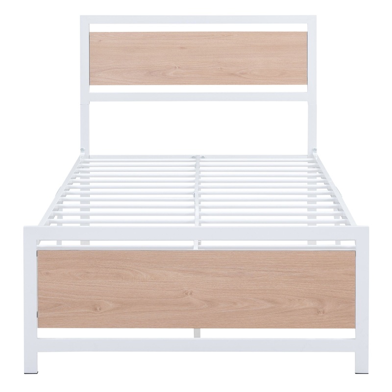 Twin Size Platform Bed, Frame With Headboard And Footboard – White