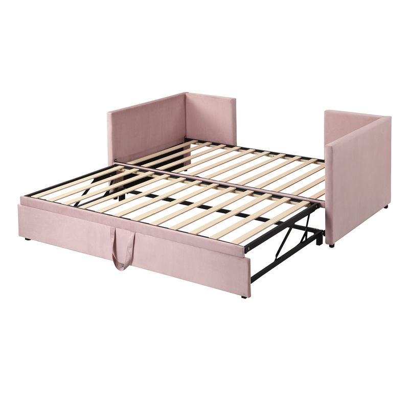 Twin Size Upholstered Daybed With Pop Up Trundle – Pink