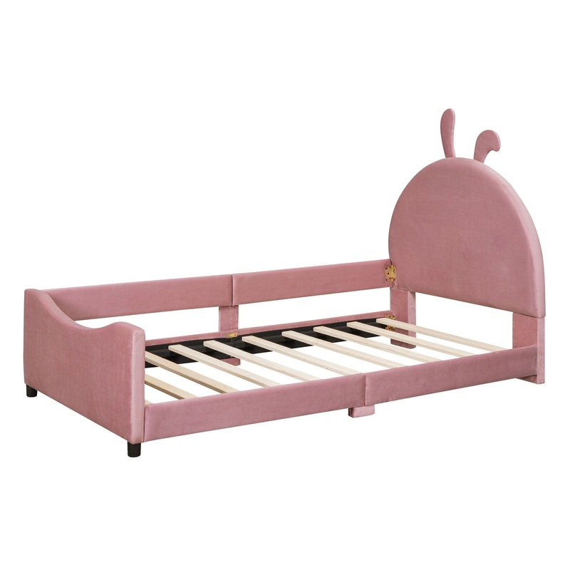 Twin Size Upholstered Daybed With Rabbit Ear Shaped Headboard – Pink