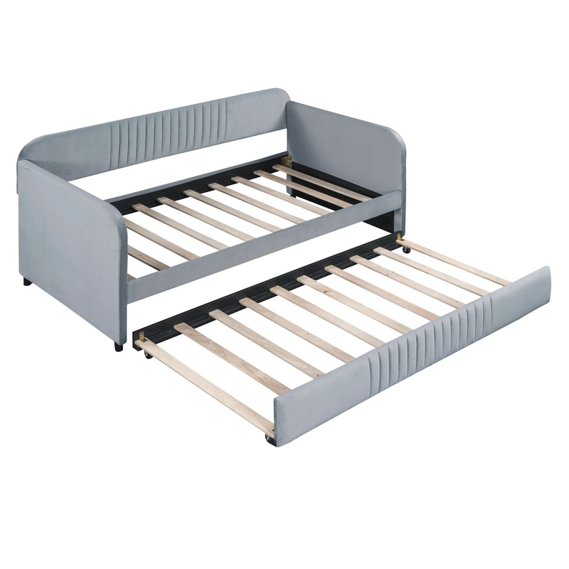 Upholstered Daybed Sofa Bed Twin Size With Trundle Bed And Slat – Gray