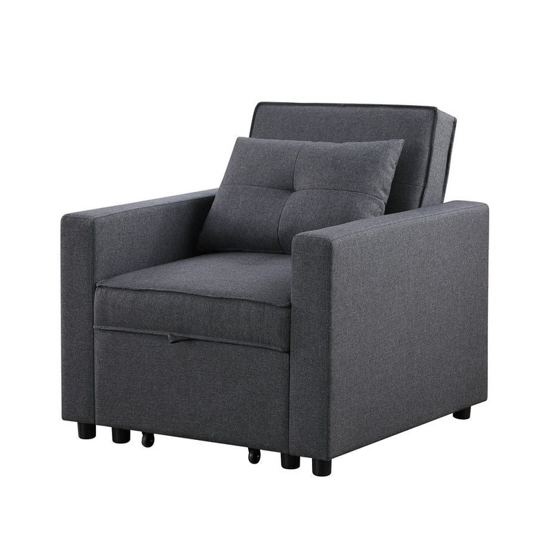 Zoey – Convertible Sleeper Chair With Side Pocket – Dark Gray