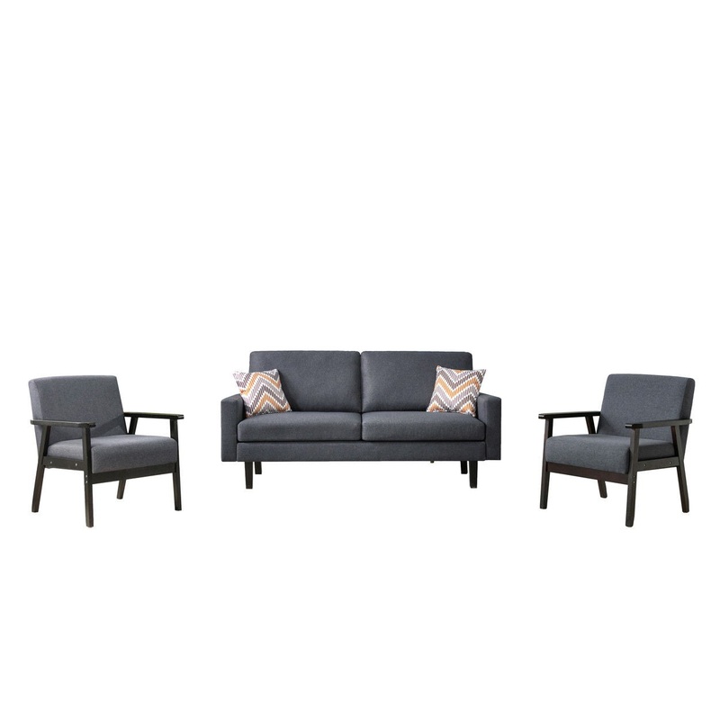 Bahamas – Sofa And 2 Chairs With 2 Throw Pillows – Dark Gray