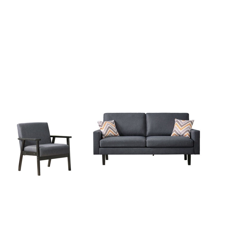 Bahamas – Sofa And Chair Set With 2 Throw Pillows – Dark Gray