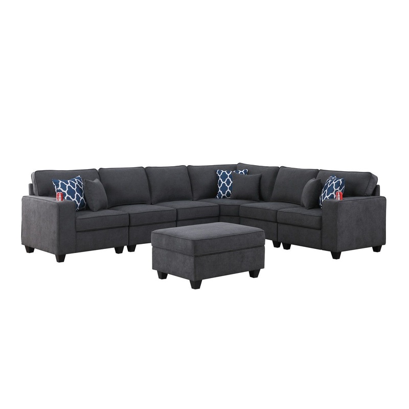 Cooper – 7 Piece Reversible L-Shape Sectional Sofa & Comfort Ottoman And Cupholder – Stone Gray