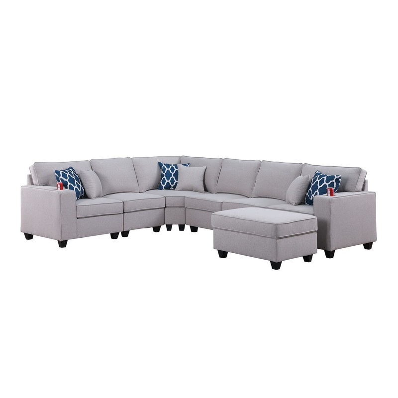 Cooper – 7 Piece Reversible L-Shape Sectional Sofa & Ottoman And Cupholder – Light Gray