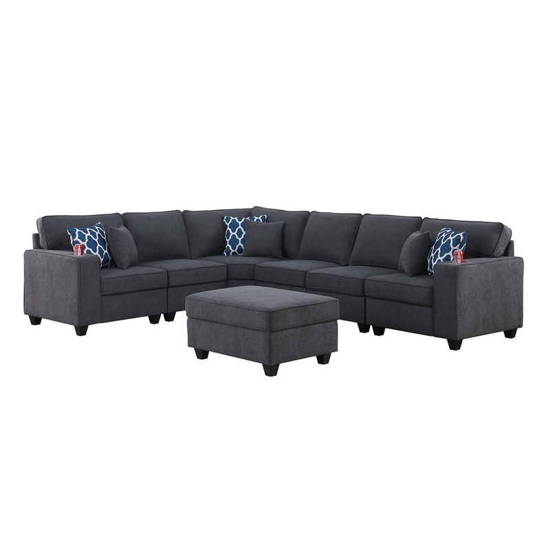 Cooper – 7 Piece Reversible L-Shape Sectional Sofa With Comfort Ottoman And Cupholder – Stone Gray