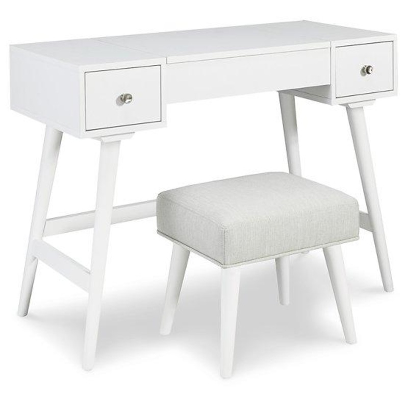 Thadamere Vanity with Stool|White|Light Brown