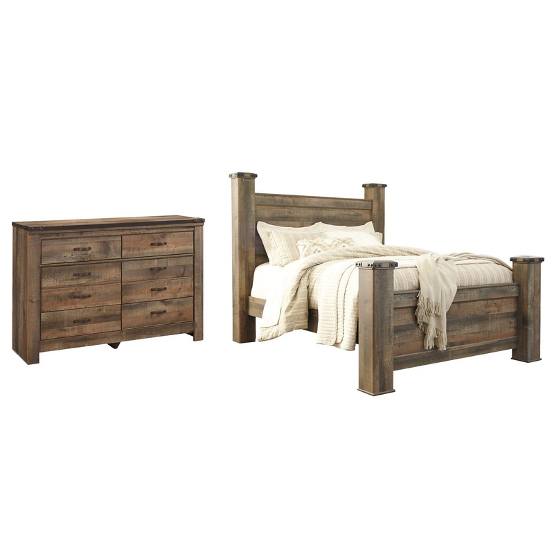 Trinell Bedroom Set|Poster Bed|Panel Bed|4-Piece: Dresser/Bed (Headboard, Footboard, Rails)|6-Piece: Dresser/Bed (Headboard, Footboard, Rails)/2-Nightstand