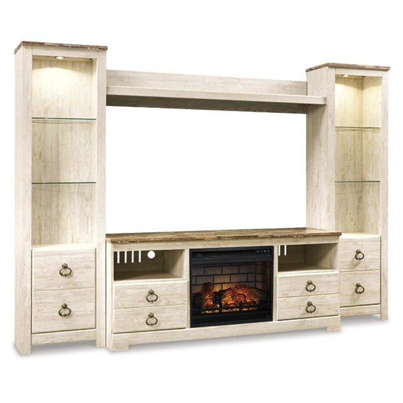 Willowton 4-Piece Entertainment Center with Electric Fireplace