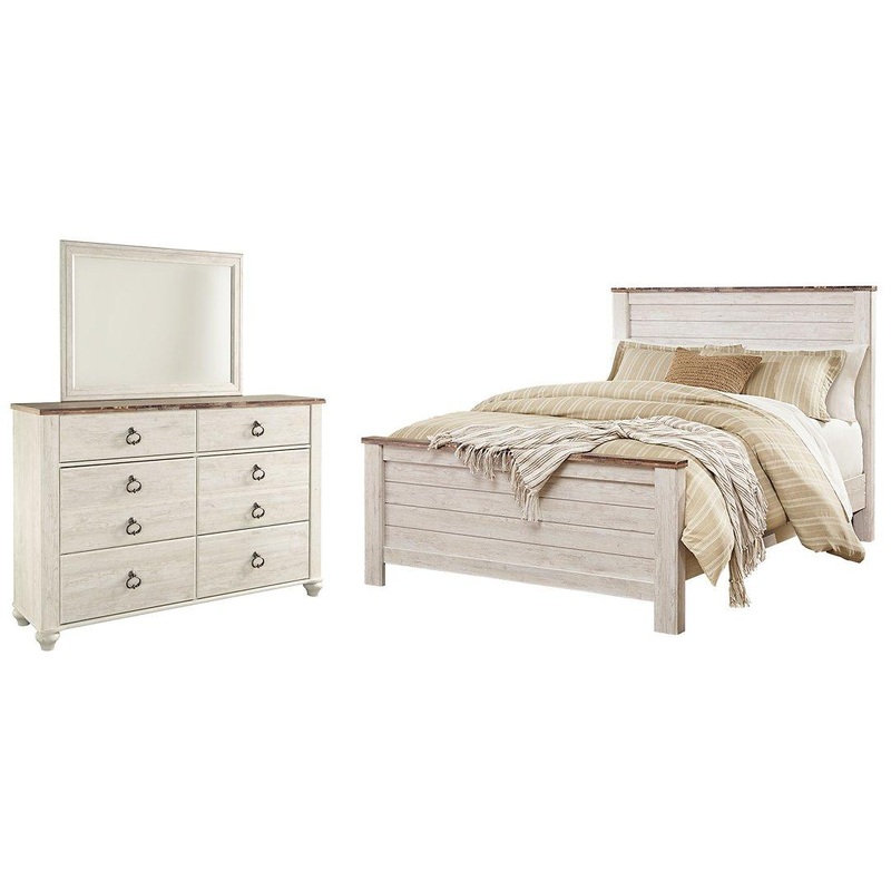 Willowton Bedroom Set|Panel Bed|Sleigh Bed|5-Piece: Dresser & Mirror/Bed (Headboard, Footboard, Rails)|6-Piece: Dresser & Mirror/Bed (Headboard, Footboard, Rails)/Nightstand|7-Piece: Dresser & Mirror/Bed (Headboard, Footboard, Rails)/2-Nightstand|4-Piece: