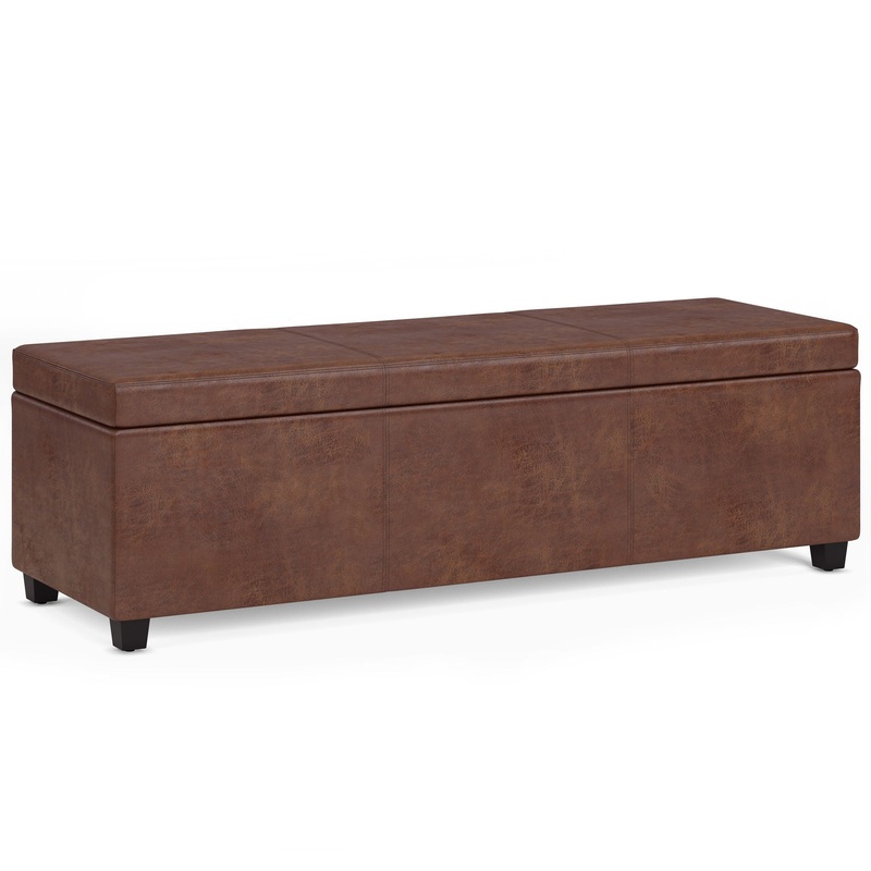 Avalon – Extra Large Storage Ottoman Bench – Distressed Saddle Brown