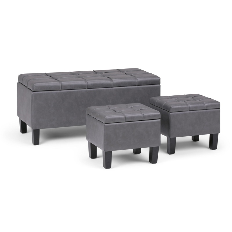 Dover – 3 Piece Storage Ottoman – Stone Gray