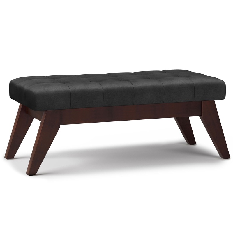 Draper – Mid Century Tufted Ottoman Bench – Distressed Black