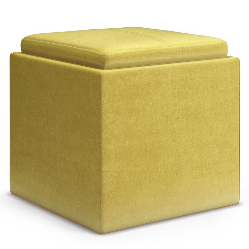 Rockwood – Cube Storage Ottoman With Tray – Dijon Yellow