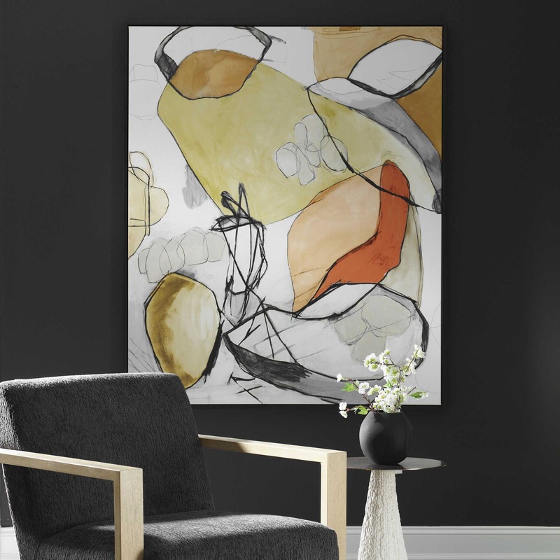Charcoal Improvision – Framed Abstract Art – White