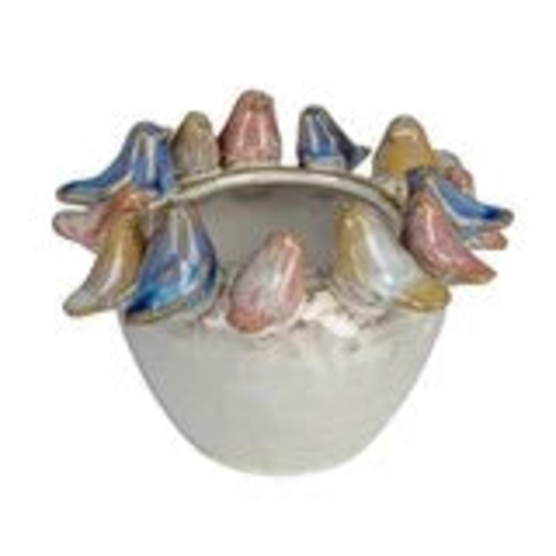 Stoneware Planter w/ Birds on Rim