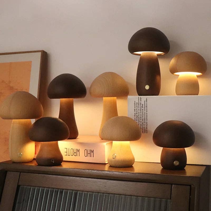 Wooden Mushroom Lamp|Dark Brown (Large)|Dark Brown (Small)