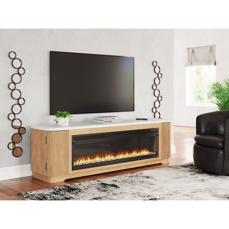 Camdill – Light Brown – 80 TV Stand With Electric Fireplace