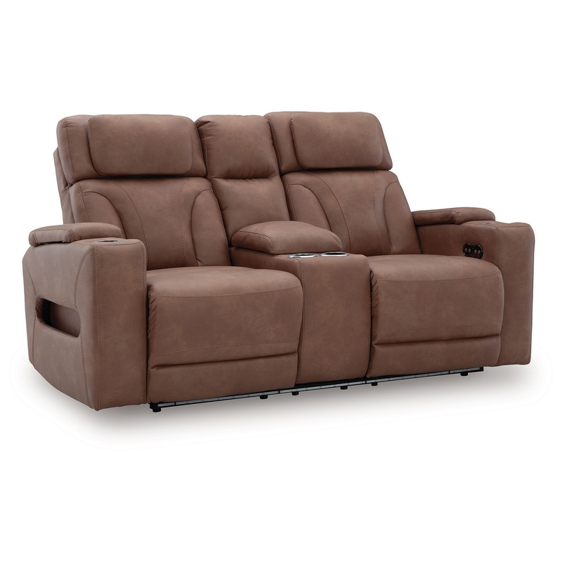 Clean-Slate – Caramel – Power Reclining Loveseat With Console / Adj Headrest