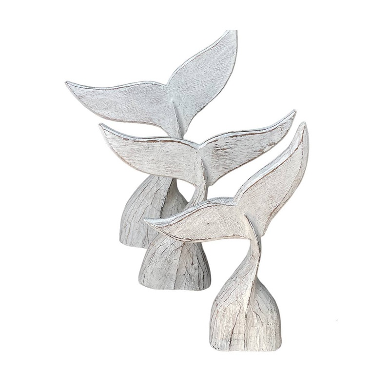 Whale Tail Statue Set/3 Wooden Beach Coastal Decor