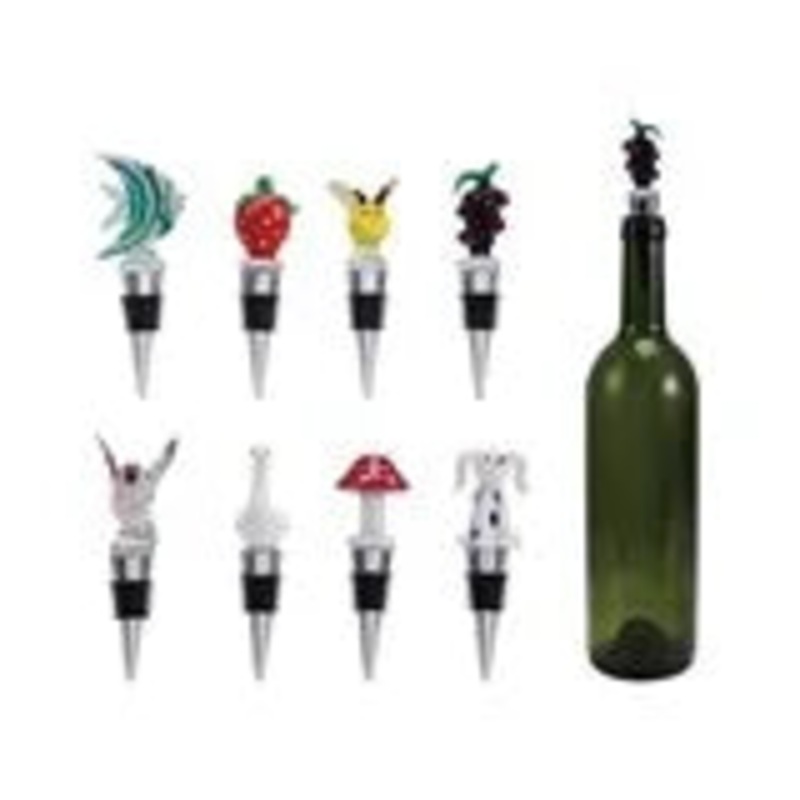Zinc Alloy Bottle Stopper with Hand-Blown Glass Figure, 8 Styles